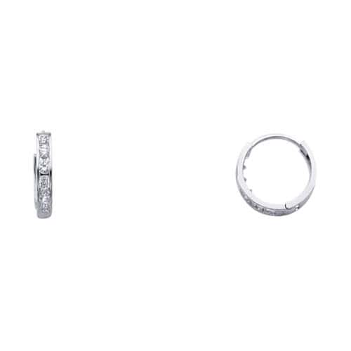 14K White Gold 2mm Cubic Zirconia Huggies Earrings