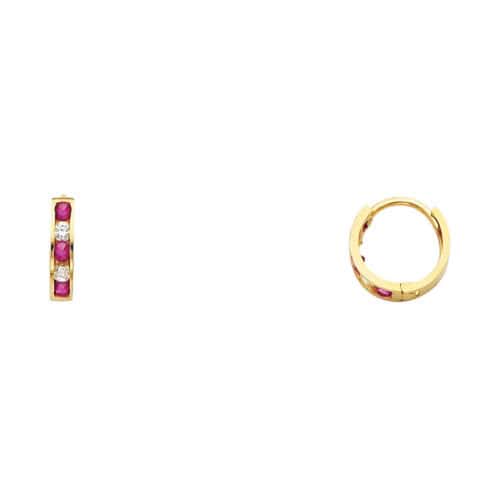 14K Yellow Gold 2mm Cubic Zirconia Huggies Earrings
