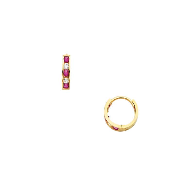 14K Yellow Gold 2mm Cubic Zirconia Huggies Earrings - Image 2
