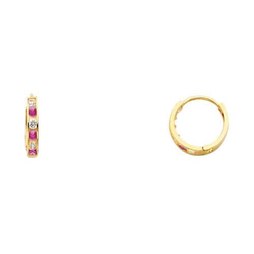 14K Yellow Gold 2mm Cubic Zirconia Huggies Earrings