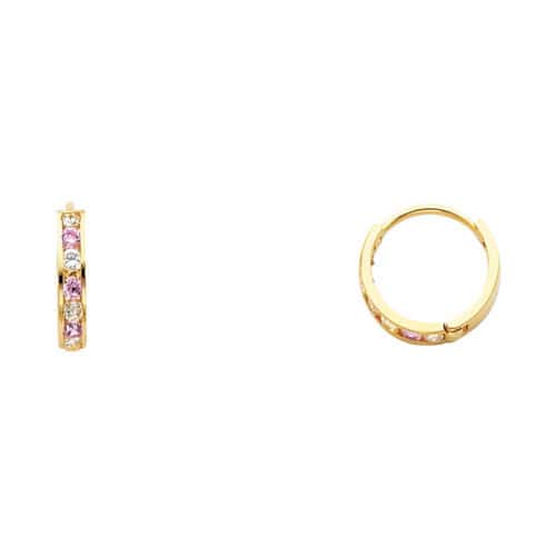 14K Yellow Gold 2mm Cubic Zirconia Huggies Earrings