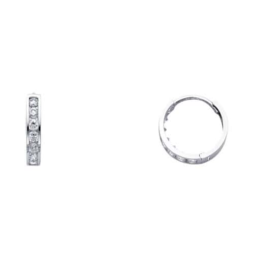 14K White Gold 3mm Cubic Zirconia Huggies Earrings