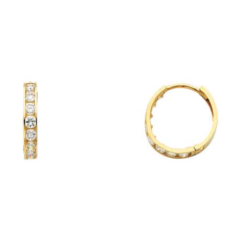 14K Yellow Gold 3mm Cubic Zirconia Huggies Earrings