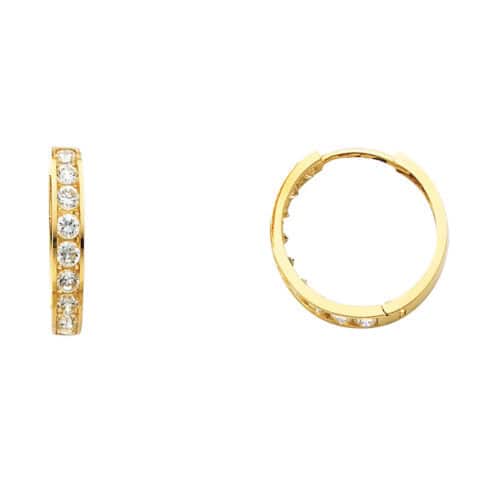 14K Yellow Gold 3mm Cubic Zirconia Huggies Earrings