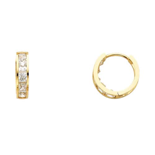 14K Yellow Gold 4mm Cubic Zirconia Huggies Earrings