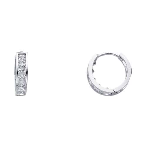 14K White Gold 4mm Cubic Zirconia Huggies Earrings