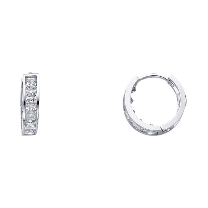 14K White Gold 4mm Cubic Zirconia Huggies Earrings