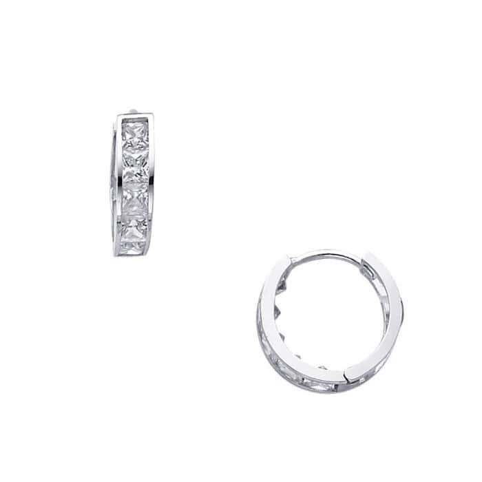 14K White Gold 4mm Cubic Zirconia Huggies Earrings - Image 2