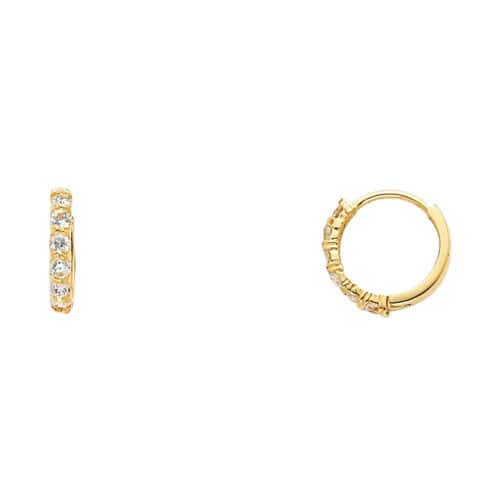 14K Yellow Gold 2mm Cubic Zirconia Huggies Earrings