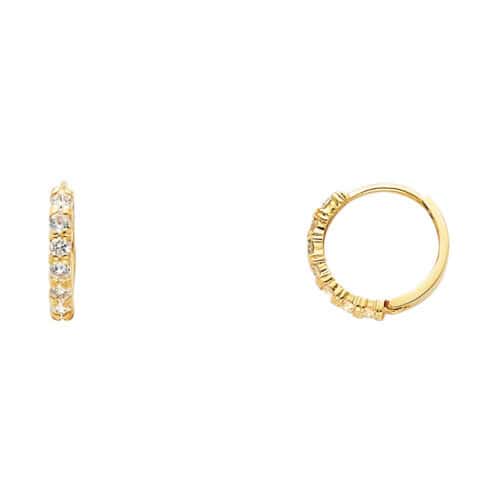 14K Yellow Gold 2mm Cubic Zirconia Huggies Earrings