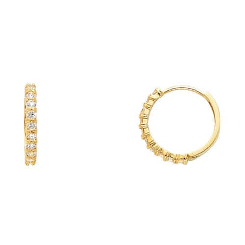 14K Yellow Gold 2mm Cubic Zirconia Huggies Earrings