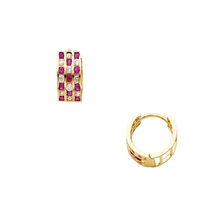 14K Yellow Gold 5mm Cubic Zirconia Huggies Earrings - Image 3