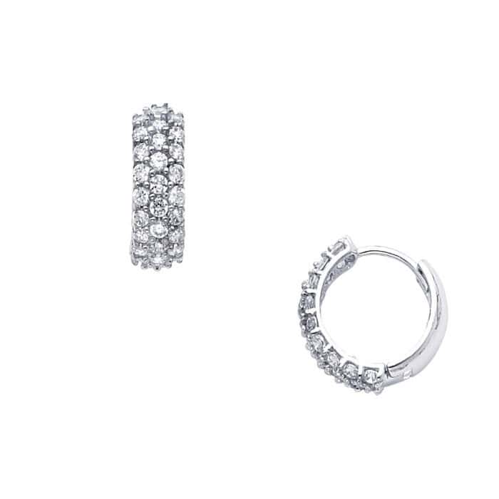 14K White Gold 5mm Cubic Zirconia Hoop Earrings - Image 2