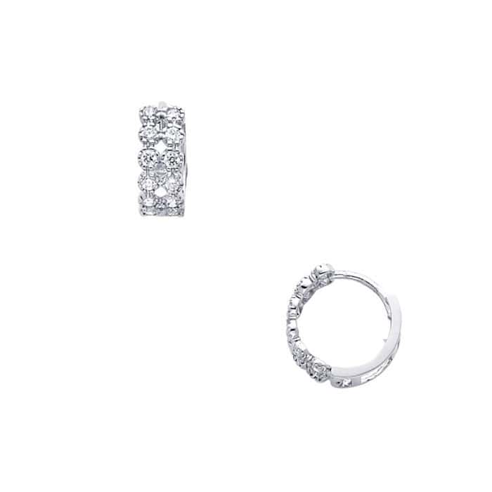 14K White Gold 4mm Cubic Zirconia Huggies Earrings - Image 3
