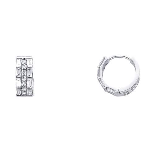 14K White Gold 6mm Cubic Zirconia Huggies Earrings