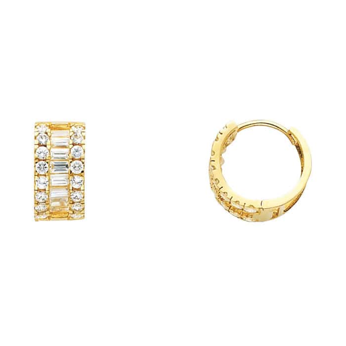 14K Yellow Gold 7mm Cubic Zirconia Huggies Earrings