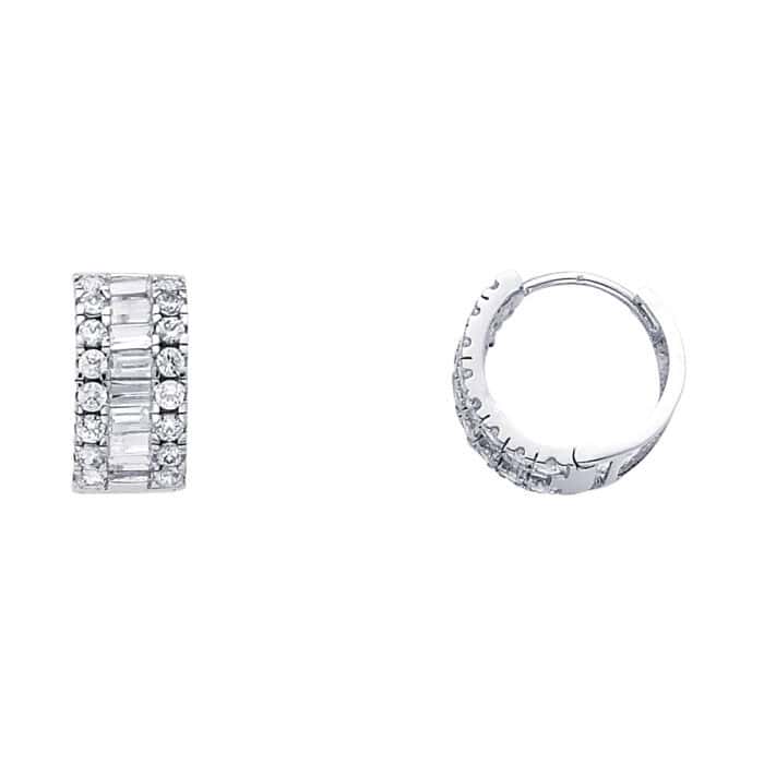 14K White Gold 7mm Cubic Zirconia Huggies Earrings
