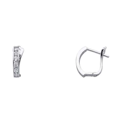 14K White Gold 2mm Cubic Zirconia Huggies Earrings