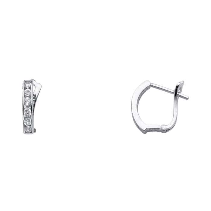 14K White Gold 2mm Cubic Zirconia Huggies Earrings
