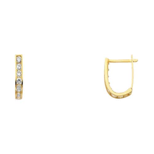 14K Yellow Gold 2mm Cubic Zirconia Huggies Earrings