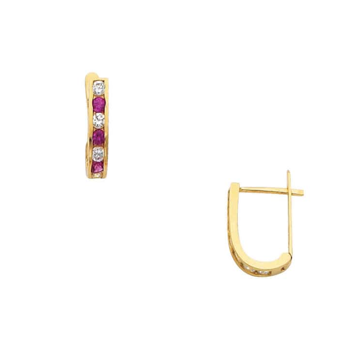 14K Yellow Gold 2mm Cubic Zirconia Huggies Earrings - Image 3