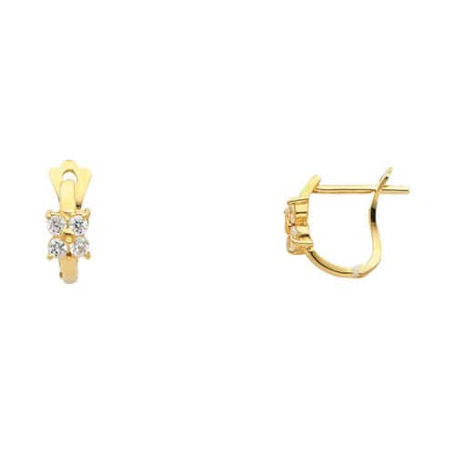 14K Yellow Gold Flower Cubic Zirconia Huggies Earrings