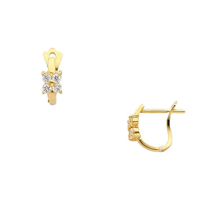 14K Yellow Gold Flower Cubic Zirconia Huggies Earrings - Image 2