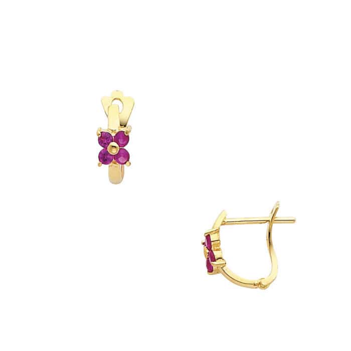 14K Yellow Gold Flower Cubic Zirconia Huggies Earrings - Image 3