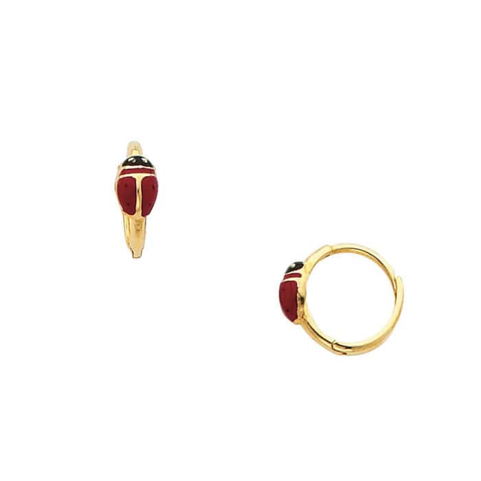 14K Yellow Gold Ladybug Huggies Earrings - Image 3