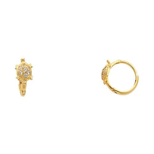 14K Yellow Gold Turtle Cubic Zirconia Huggies Earrings