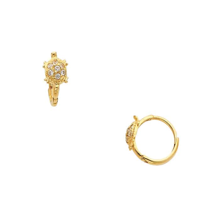14K Yellow Gold Turtle Cubic Zirconia Huggies Earrings - Image 2