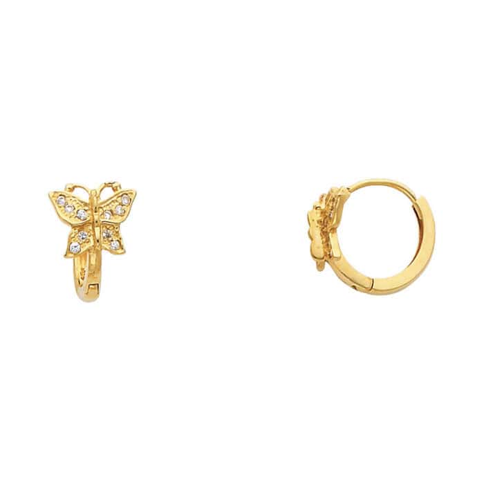 14K Yellow Gold Butterfly Cubic Zirconia Huggies Earrings