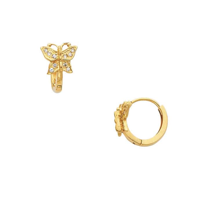14K Yellow Gold Butterfly Cubic Zirconia Huggies Earrings - Image 3