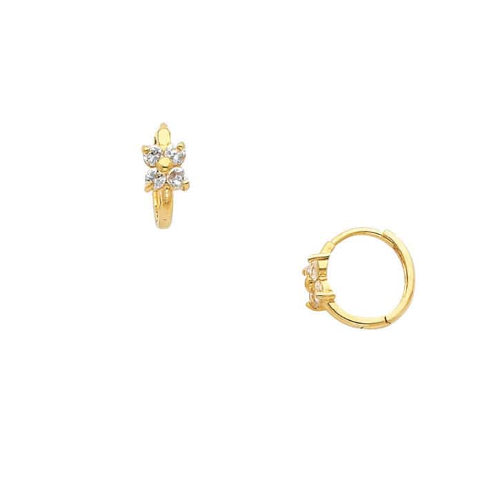 14K Yellow Gold Flower Cubic Zirconia Huggies Earrings - Image 3