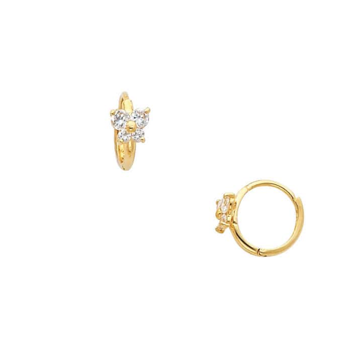 14K Yellow Gold Butterfly Cubic Zirconia Huggies Earrings - Image 2