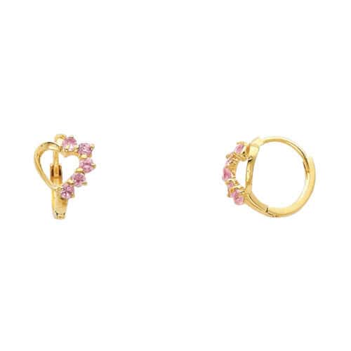 14K Yellow Gold Heart Cubic Zirconia Huggies Earrings