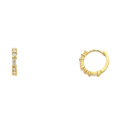 14K Yellow Gold Cubic Zirconia Huggies Earrings