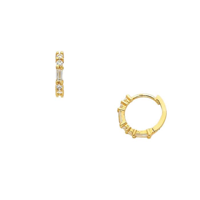 14K Yellow Gold Cubic Zirconia Huggies Earrings - Image 3