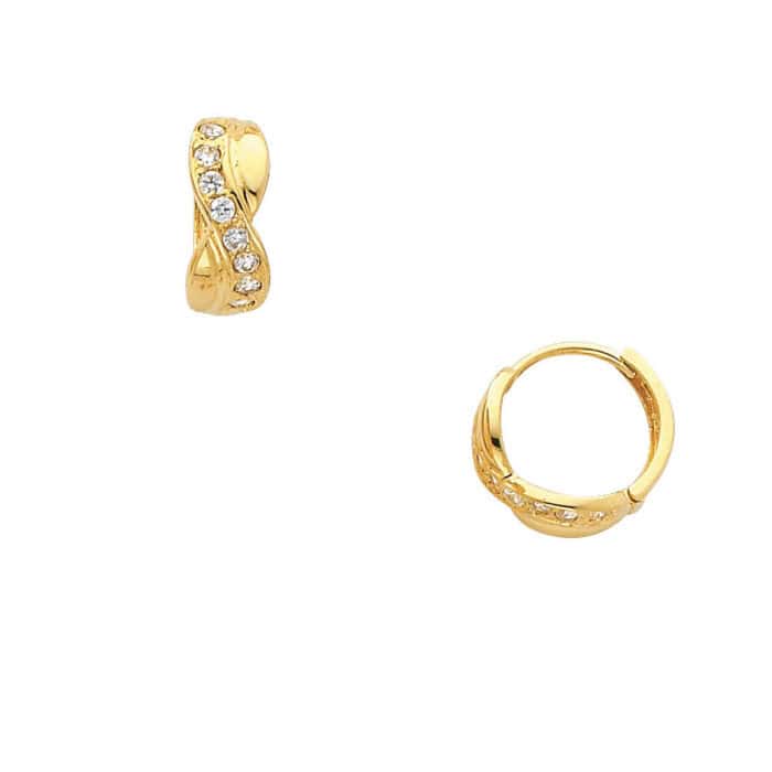 14K Yellow Gold Cubic Zirconia Huggies Earrings - Image 2