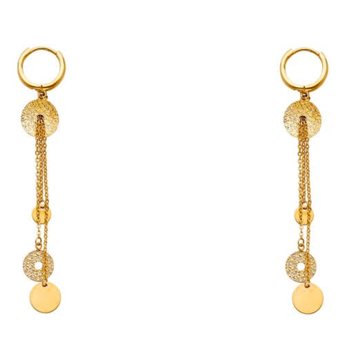 14K Yellow Gold Circle Hanging Earrings