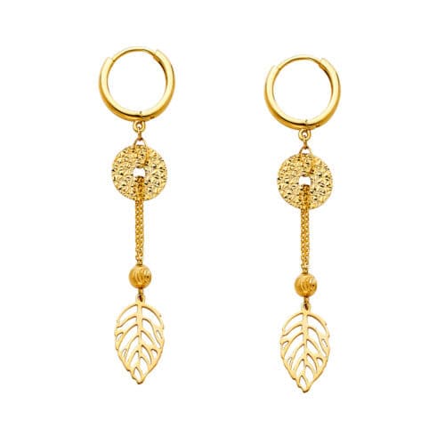 14K Yellow Gold Leaf Hanging Earrings