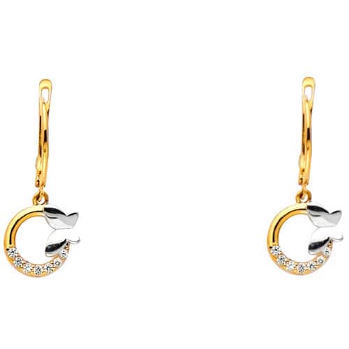 14K Two Tone Gold Butterfly Cubic Zirconia Earrings