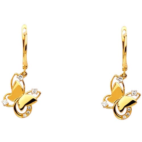 14K Yellow Gold Cubic Zirconia Butterfly Desgin Earrings