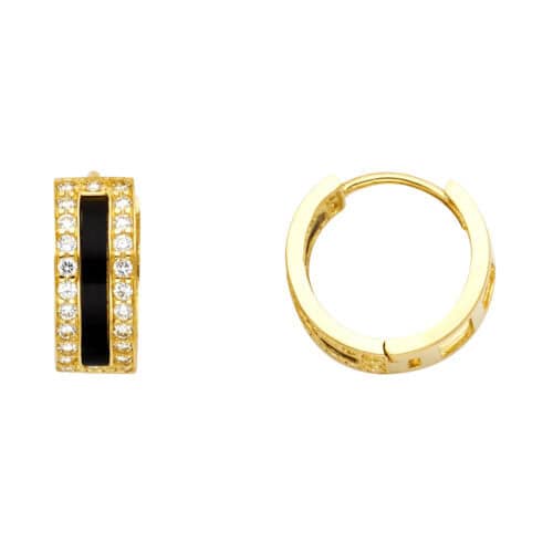 14K Yellow Gold 5mm Onyx Cubic Zirconia Huggies Earrings