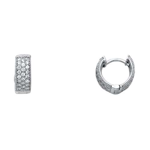 14K White Gold 4mm Micro Pave Cubic Zirconia Huggies Earrings