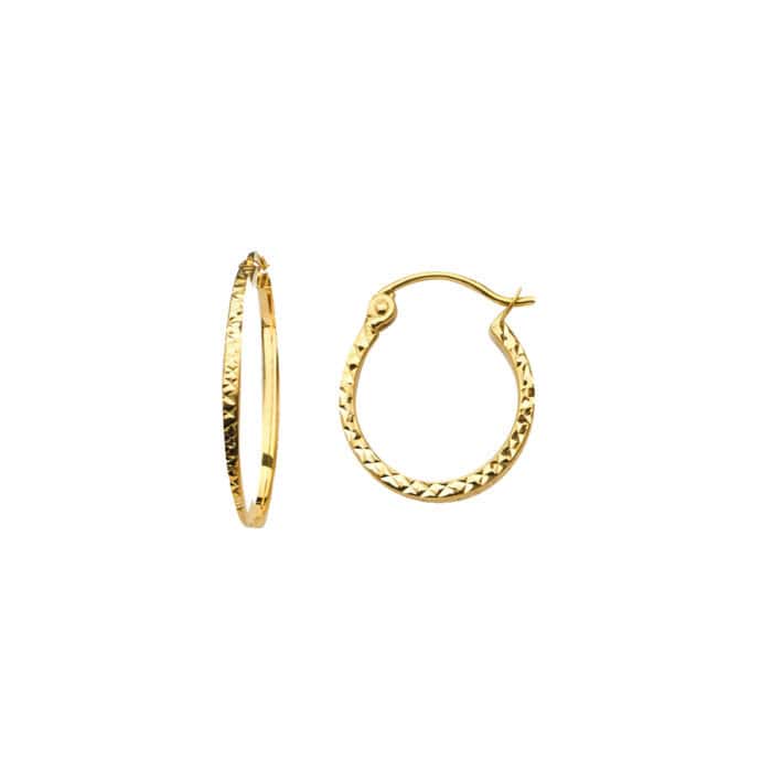 14K Yellow Gold 1.5mm Square Tube Diamond Cut Hoop Earrings
