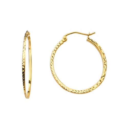 14K Yellow Gold 1.5mm Square Tube Diamond Cut Hoop Earrings