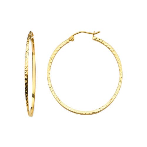 14K Yellow Gold 1.5mm Square Tube Diamond Cut Hoop Earrings