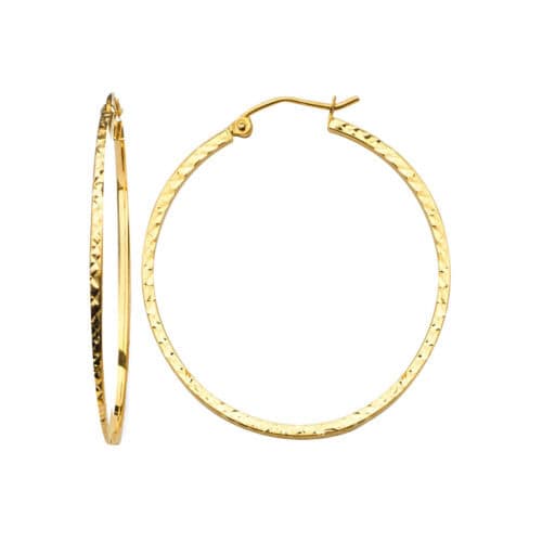 14K Yellow Gold 1.5mm Square Tube Diamond Cut Hoop Earrings