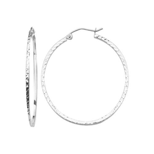 14K White Gold 1.5mm Square Tube Diamond Cut Hoop Earrings